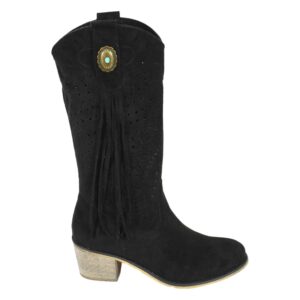 Bota de Mujer con Flecos y Adorno Metalico