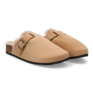 Zueco forrado cálido con hebilla para mujer