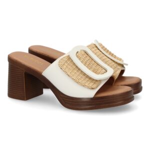 Zueco de tacon comodos y elegantes diseño moderno bicolor con hebilla decorativa