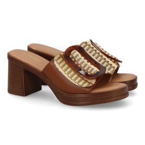 Zueco de tacon comodos y elegantes diseño moderno bicolor con hebilla decorativa