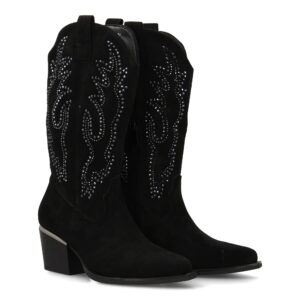 Bota de Mujer con Detalles brillantes elegantes en la caña y Tacón comodo