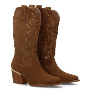 Bota de Mujer con Detalles brillantes elegantes en la caña y Tacón comodo