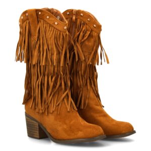 Bota cowboy con flecos y tachuelas para mujer.