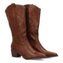 Bota cowboy alta con bordados para mujer.