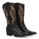 Bota cowboy alta con diseños bordados