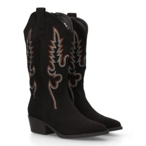 Botas de mujer estilo cowboy tacon bajo diseño caña bordada
