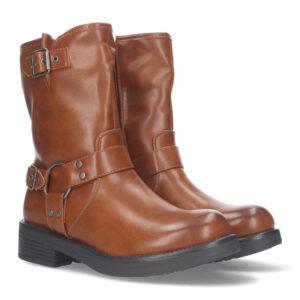 Botin Motero con Tacón Bajo y Cierre de Cremallera